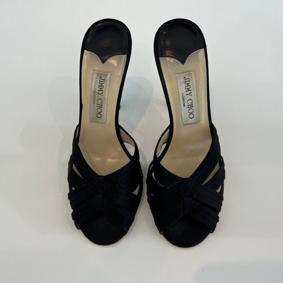 JIMMY CHOO BLACK SILK SATIN SLIDE SANDALS SIZE IT 38 / US 8 - Picture 5 of 16